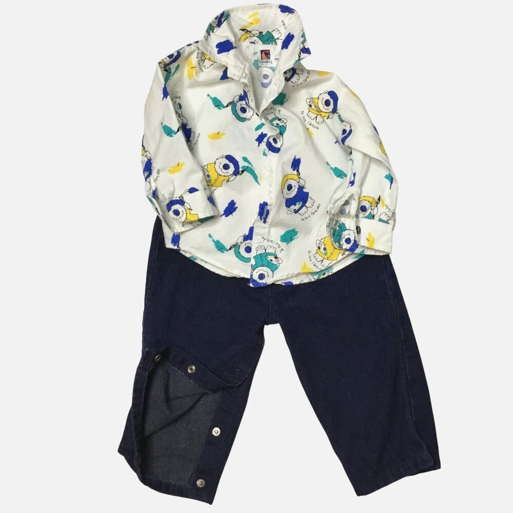 VTG CARTER’S Baby Artist Shirt & Denim Snap Pants Set 24M USA Toddler Outfit VBC